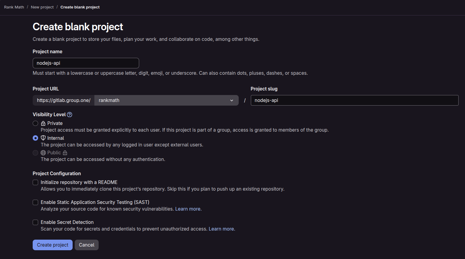 Create new repo in gitlab